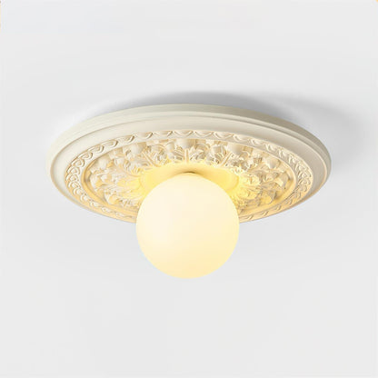 Vintage Carved Ceiling Lamp with Globe Shade