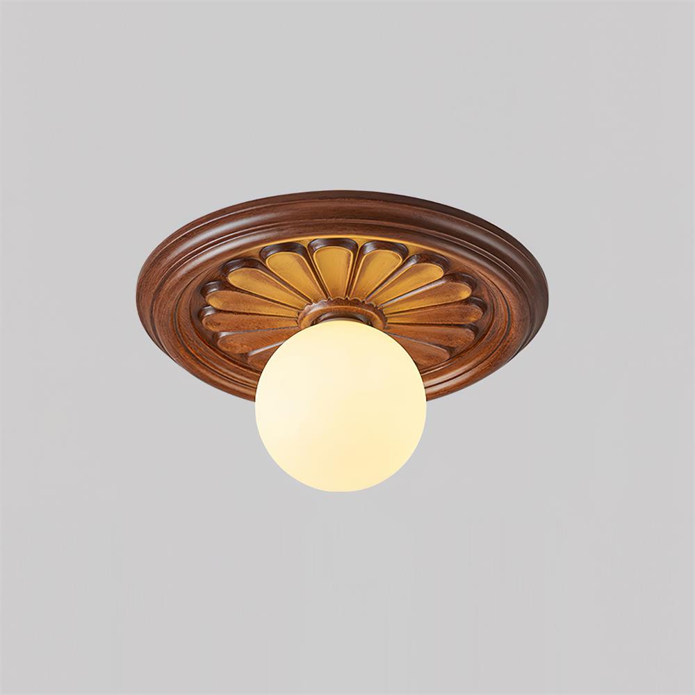 Vintage Carved Ceiling Lamp with Globe Shade