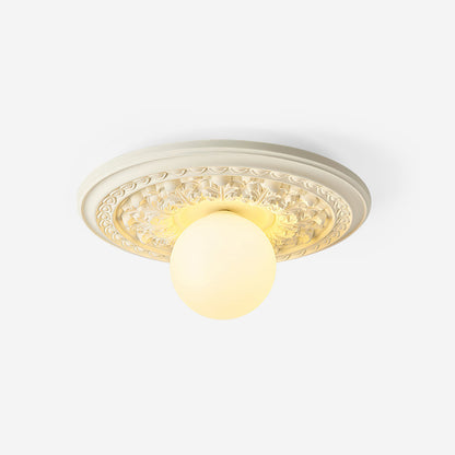 Vintage Carved Ceiling Lamp with Globe Shade