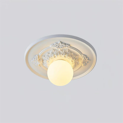 Vintage Carved Ceiling Lamp with Globe Shade