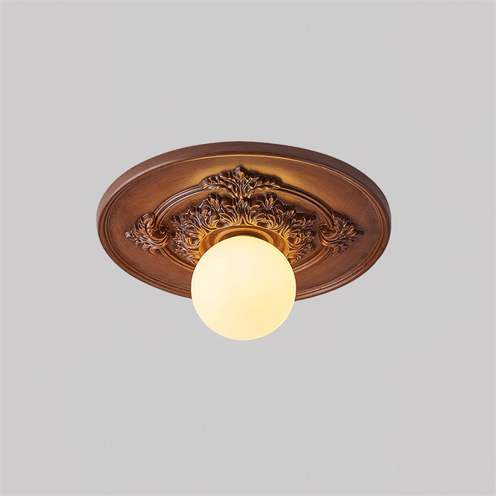 Vintage Carved Ceiling Lamp with Globe Shade