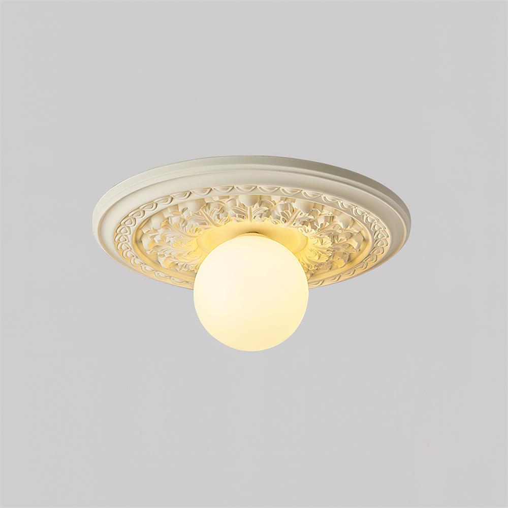 Vintage Carved Ceiling Lamp with Globe Shade