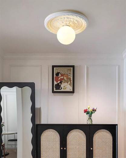 Vintage Carved Ceiling Lamp with Globe Shade