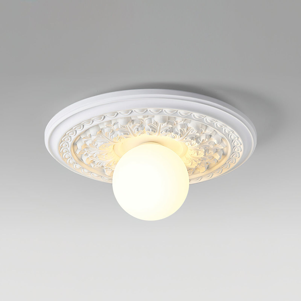 Vintage Carved Ceiling Lamp with Globe Shade