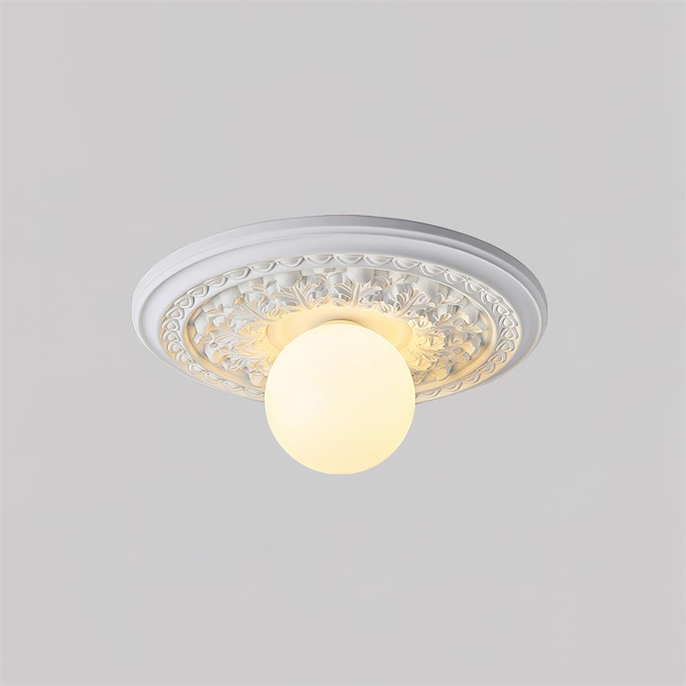 Vintage Carved Ceiling Lamp with Globe Shade