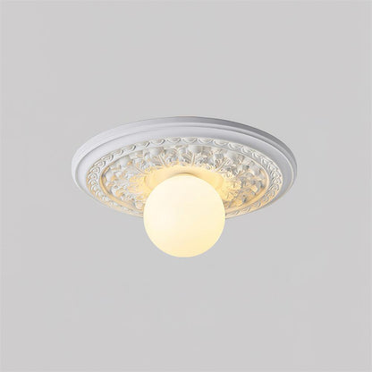 Vintage Carved Ceiling Lamp with Globe Shade