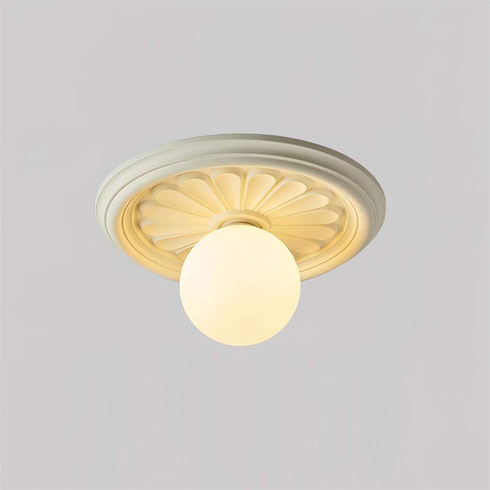 Vintage Carved Ceiling Lamp with Globe Shade