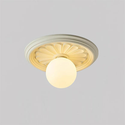Vintage Carved Ceiling Lamp with Globe Shade
