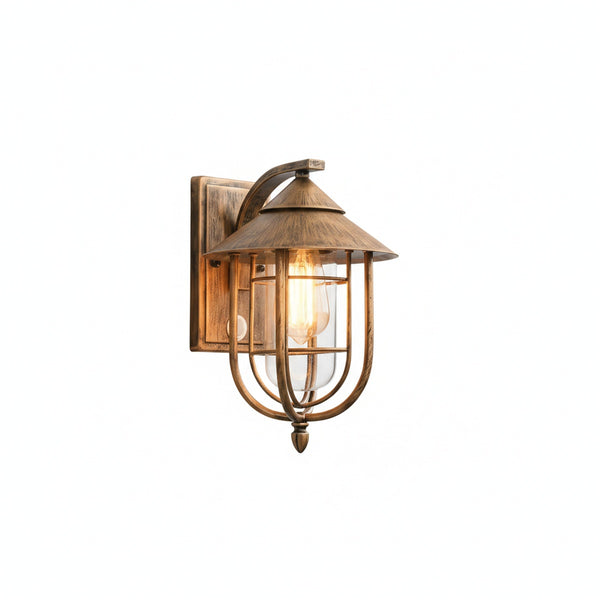 Vintage Outdoor Wall Lamp with Birdcage Frame and Glass Panels