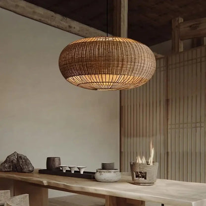 Vintage Pendant Lamp with Woven Rattan Shade