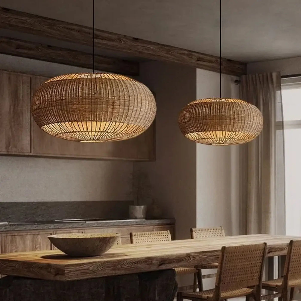 Vintage Pendant Lamp with Woven Rattan Shade