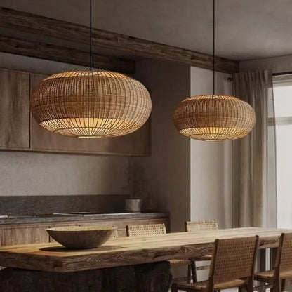 Vintage Pendant Lamp with Woven Rattan Shade