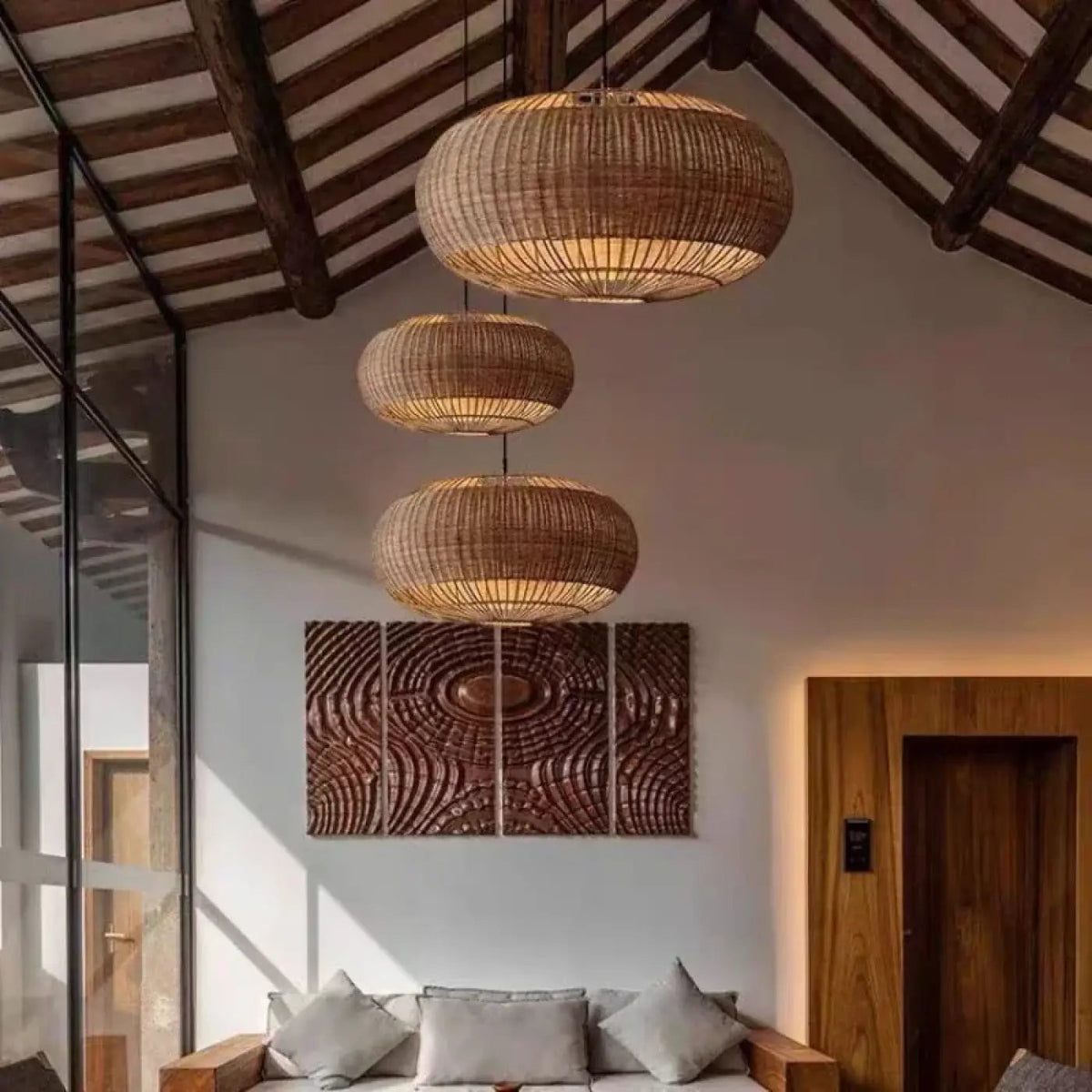 Vintage Pendant Lamp with Woven Rattan Shade