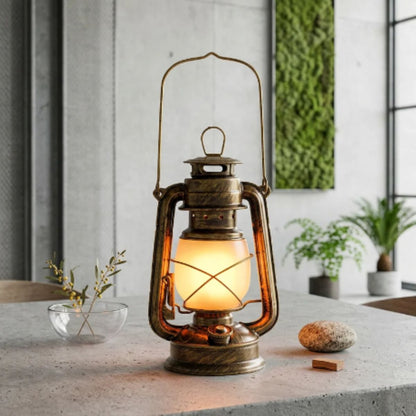 Vintage Table Lamp with Frosted Glass Shade and Arched Handle