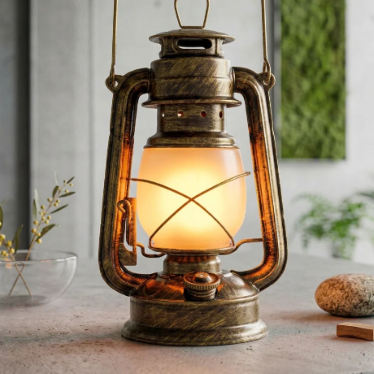 Vintage Table Lamp with Frosted Glass Shade and Arched Handle