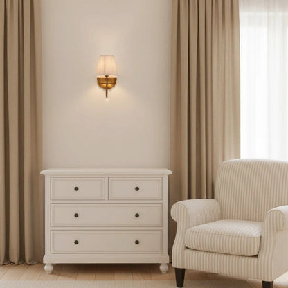 Vintage Wall Sconce with Pleated Cotton Shade