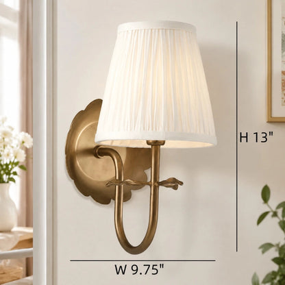 Vintage Wall Sconce with Pleated Cotton Shade