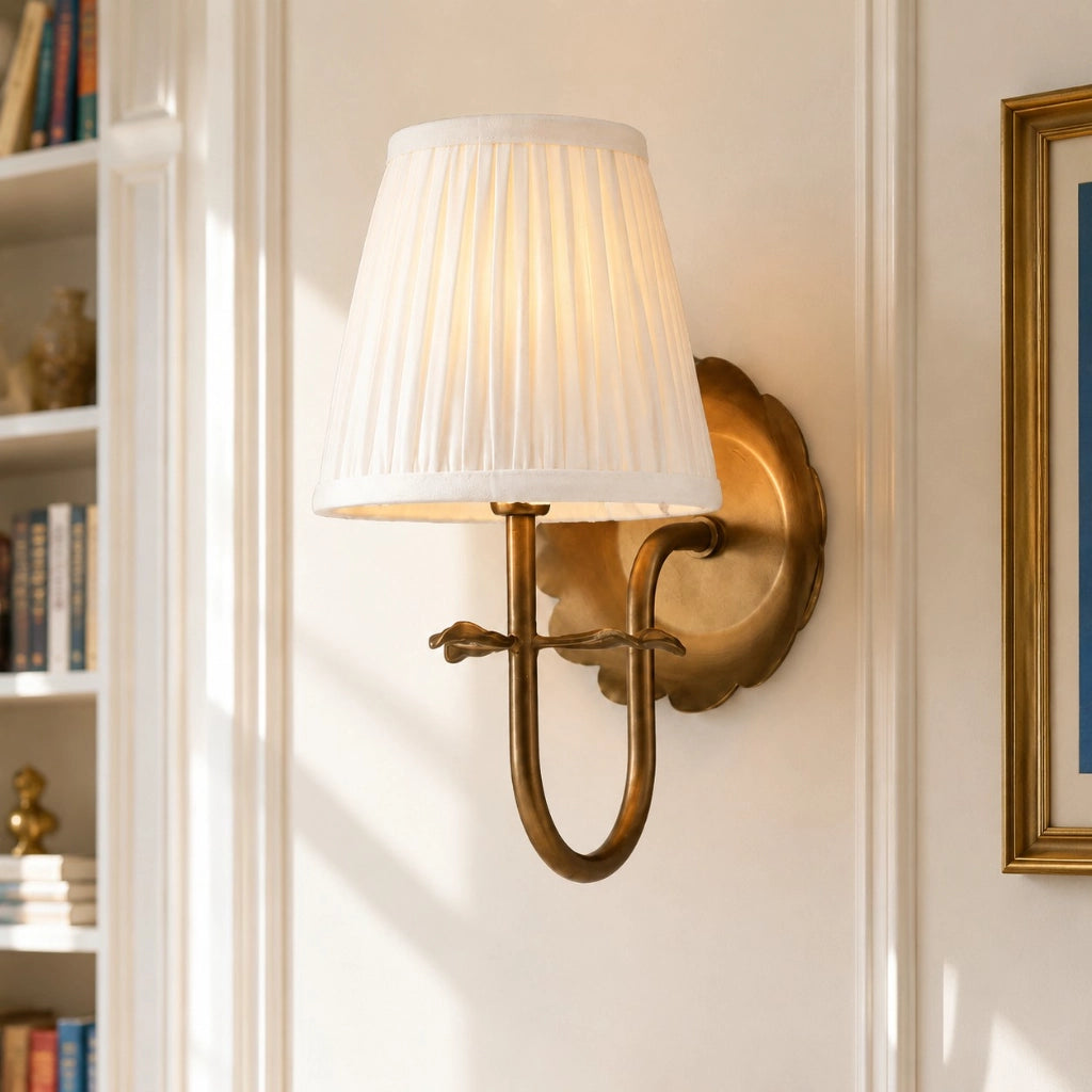 Vintage Wall Sconce with Pleated Cotton Shade