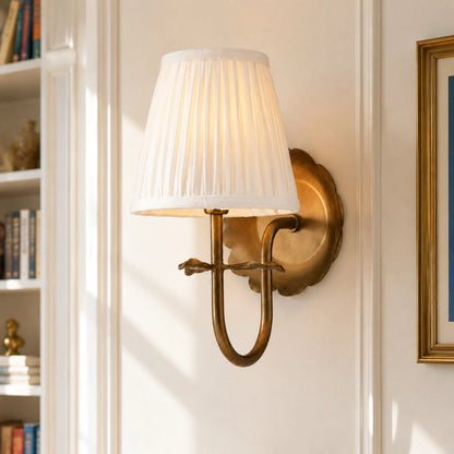 Vintage Wall Sconce with Pleated Cotton Shade