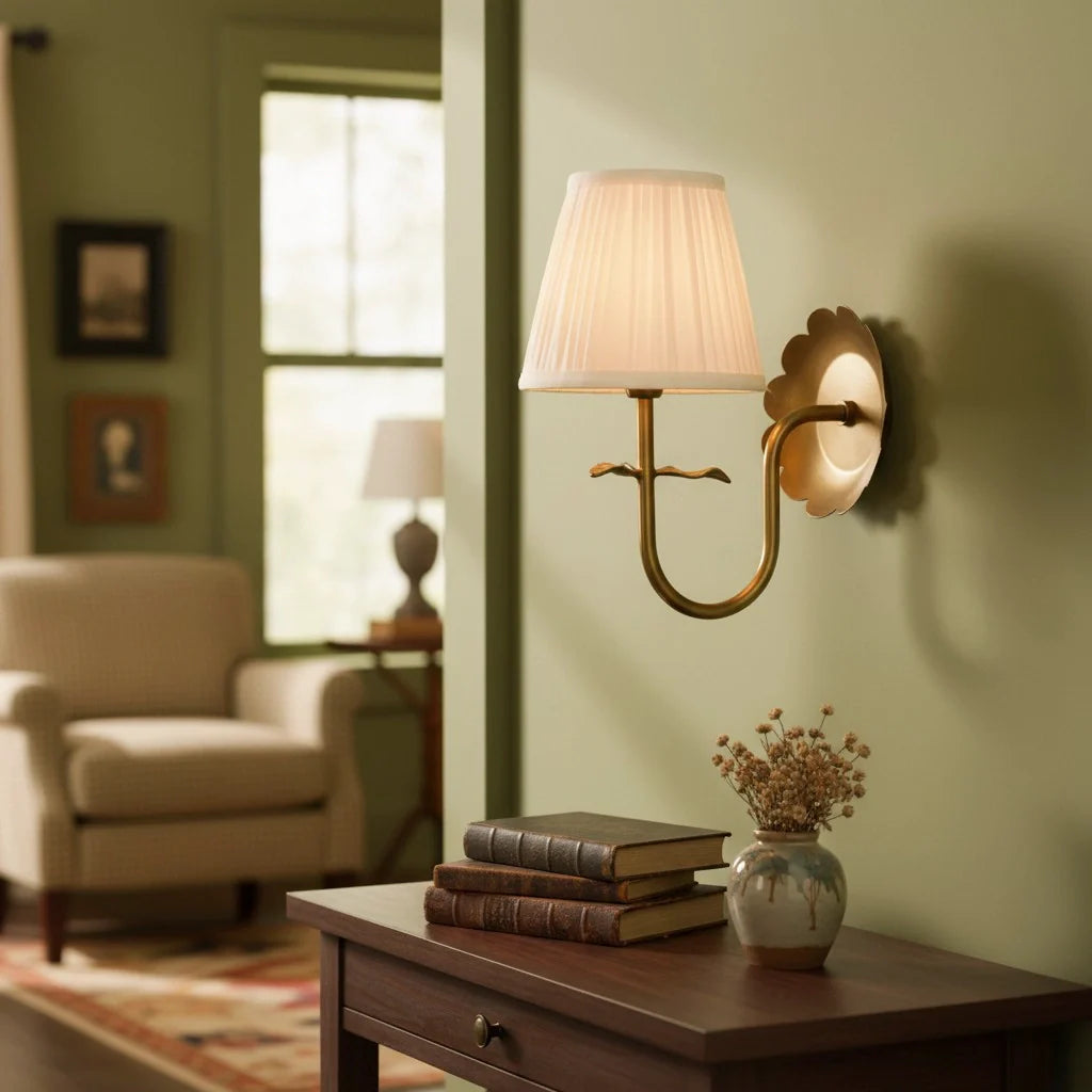 Vintage Wall Sconce with Pleated Cotton Shade