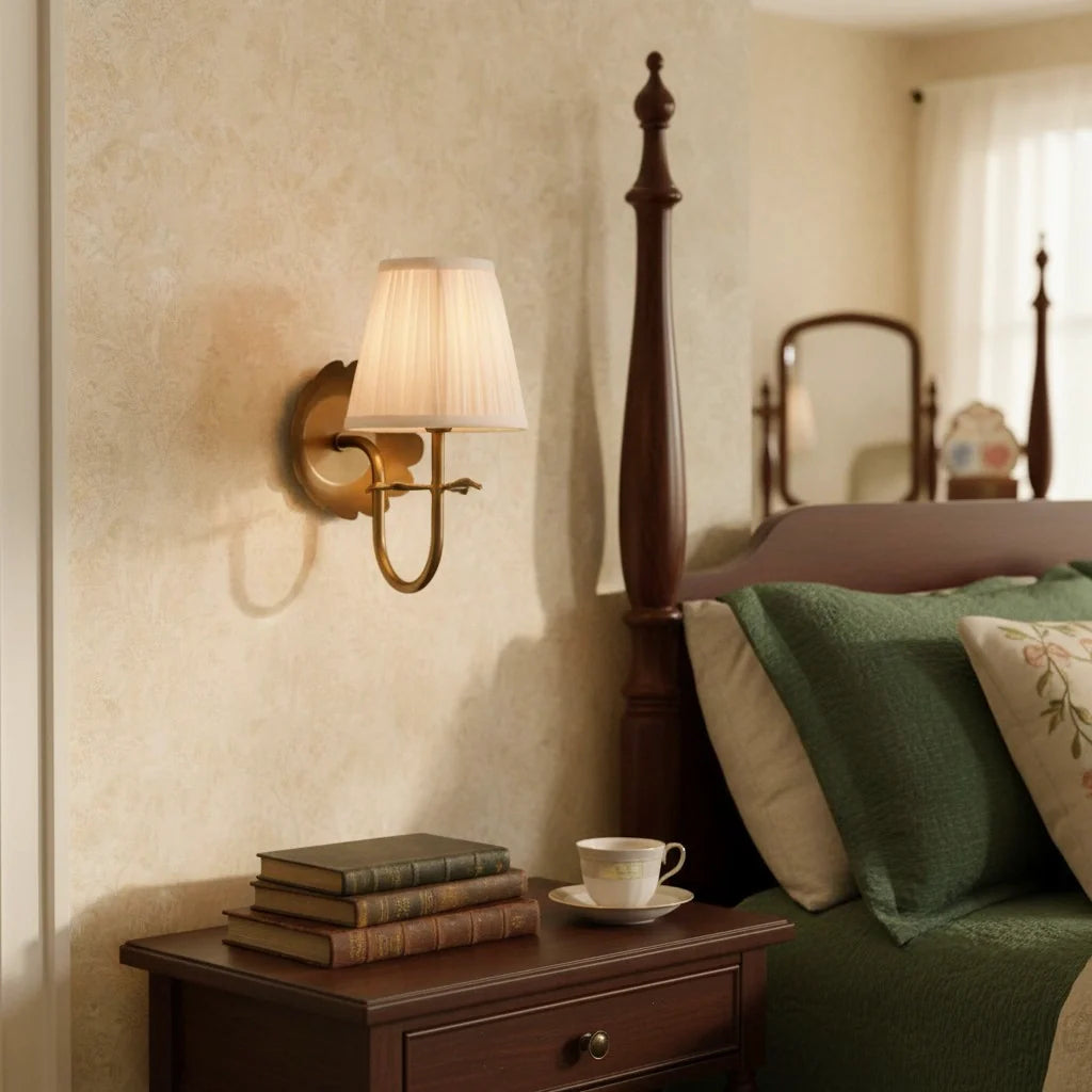 Vintage Wall Sconce with Pleated Cotton Shade