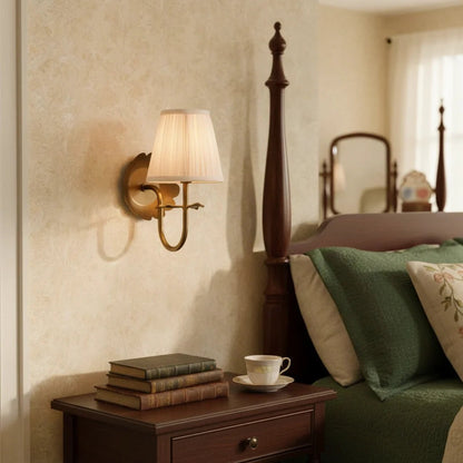 Vintage Wall Sconce with Pleated Cotton Shade