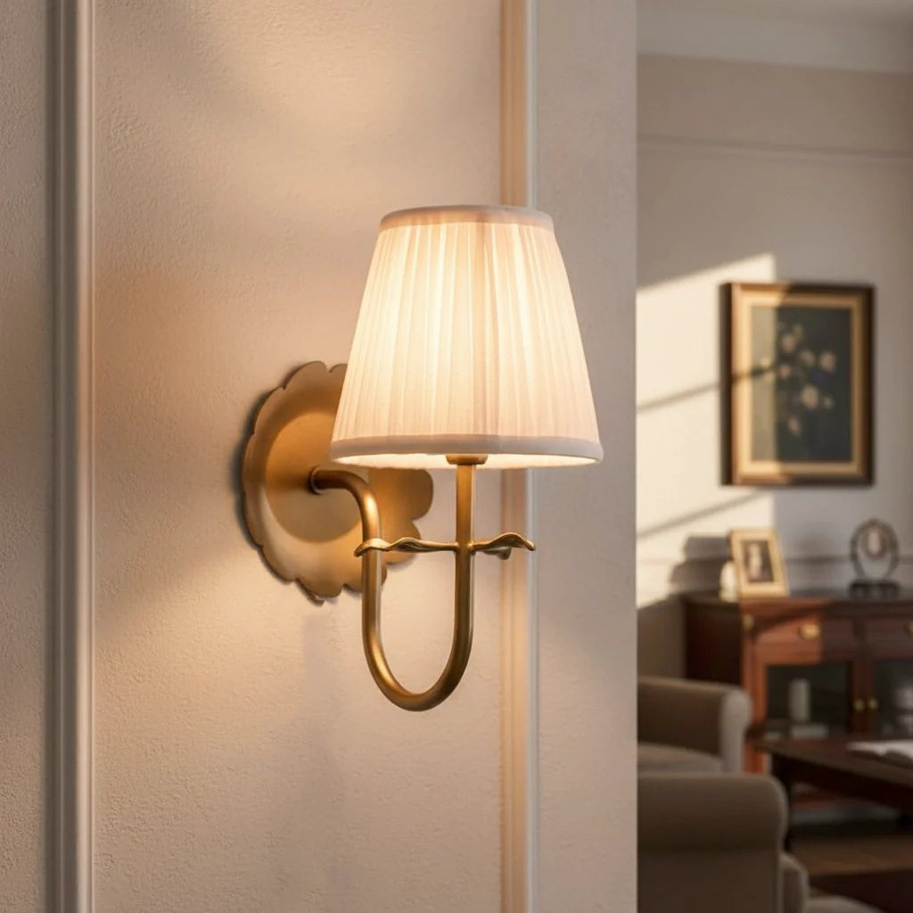 Vintage Wall Sconce with Pleated Cotton Shade