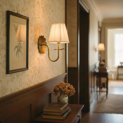 Vintage Wall Sconce with Pleated Cotton Shade