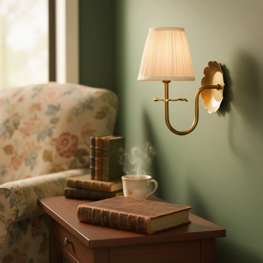 Vintage Wall Sconce with Pleated Cotton Shade