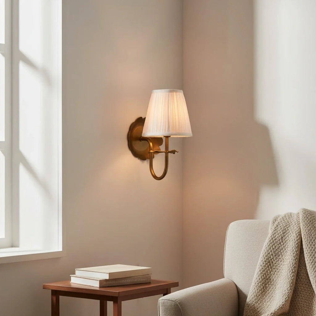 Vintage Wall Sconce with Pleated Cotton Shade
