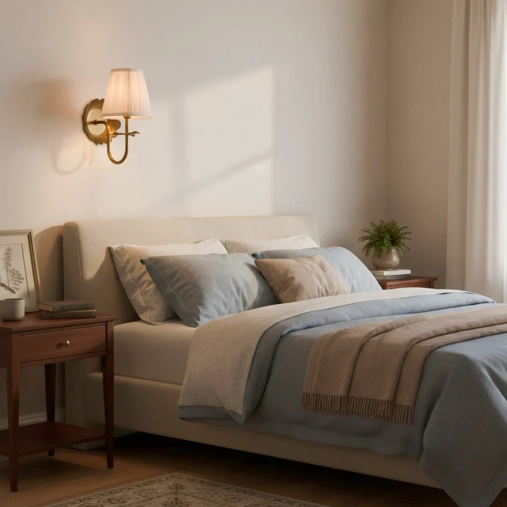 Vintage Wall Sconce with Pleated Cotton Shade