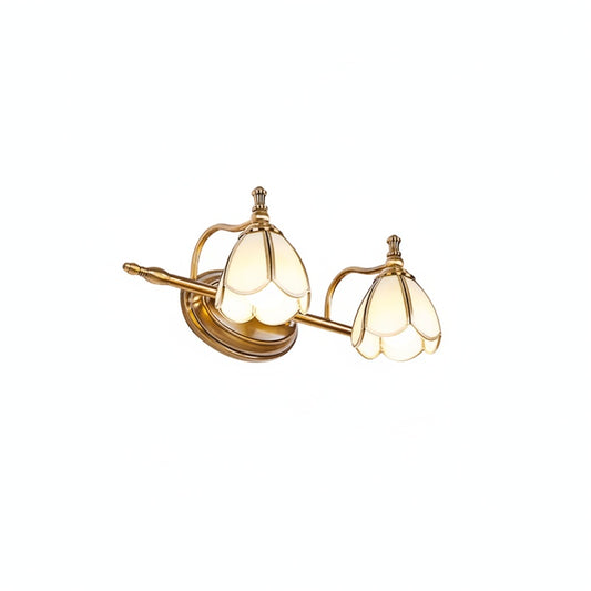 Vintage Wall Sconce with Scalloped Glass Shades for Bathroom Vanity Mirror