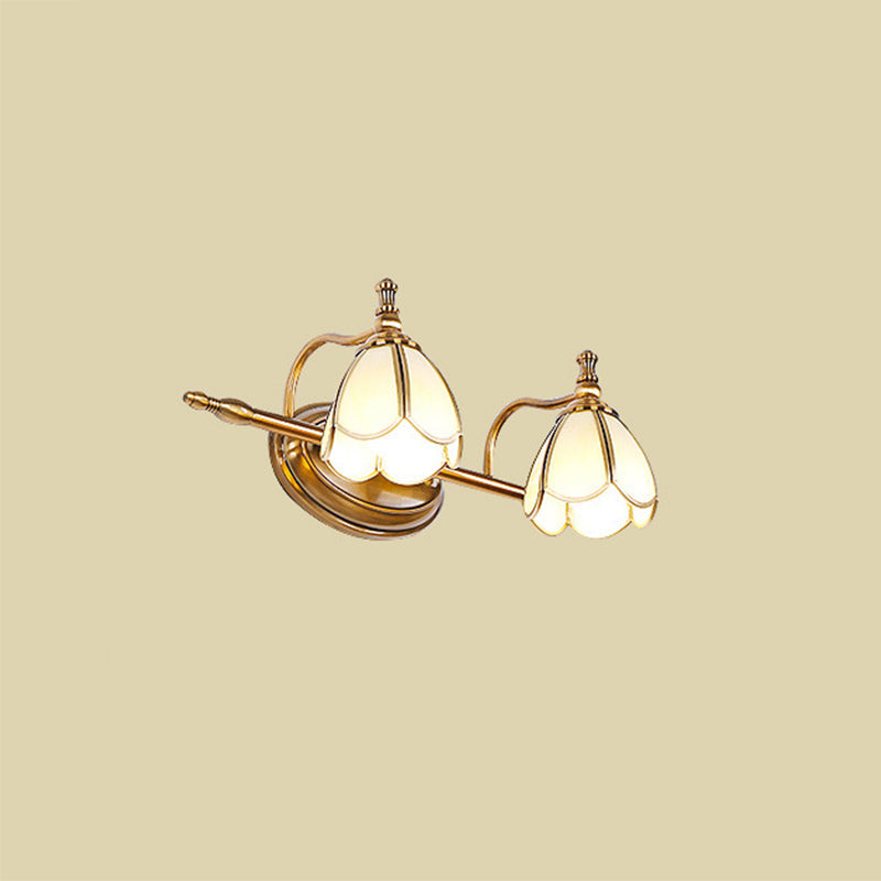 Vintage Wall Sconce with Scalloped Glass Shades for Bathroom Vanity Mirror
