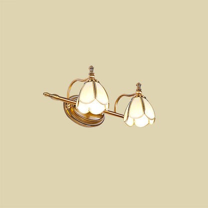Vintage Wall Sconce with Scalloped Glass Shades for Bathroom Vanity Mirror