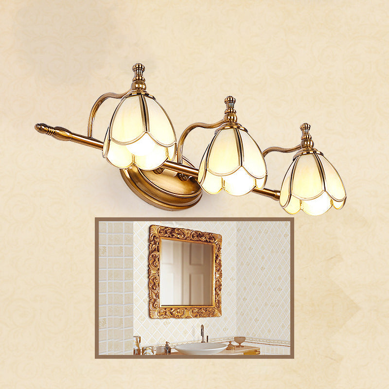 Vintage Wall Sconce with Scalloped Glass Shades for Bathroom Vanity Mirror