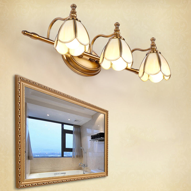 Vintage Wall Sconce with Scalloped Glass Shades for Bathroom Vanity Mirror