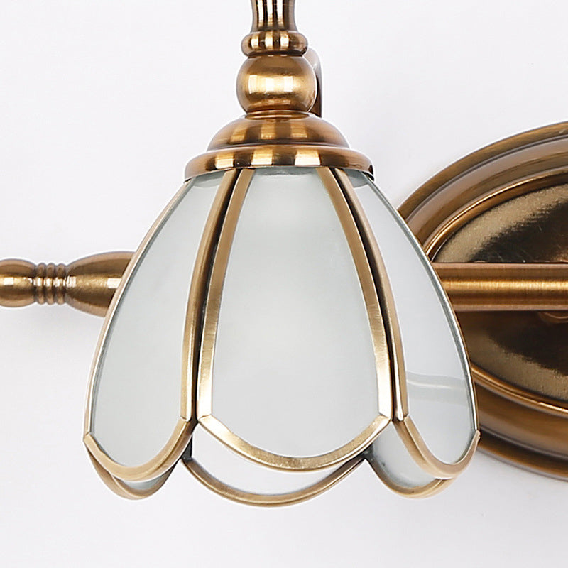 Vintage Wall Sconce with Scalloped Glass Shades for Bathroom Vanity Mirror
