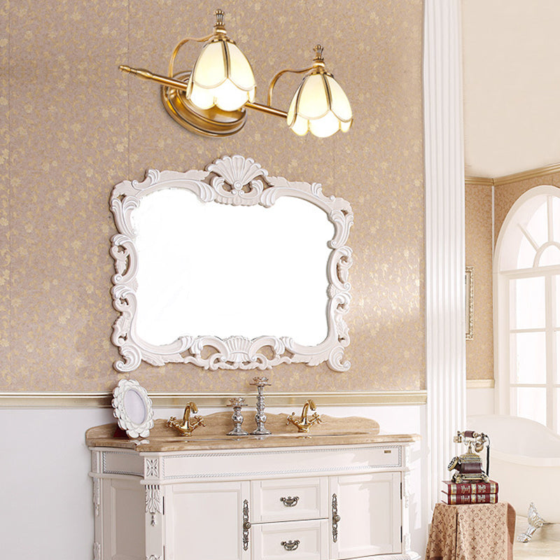Vintage Wall Sconce with Scalloped Glass Shades for Bathroom Vanity Mirror