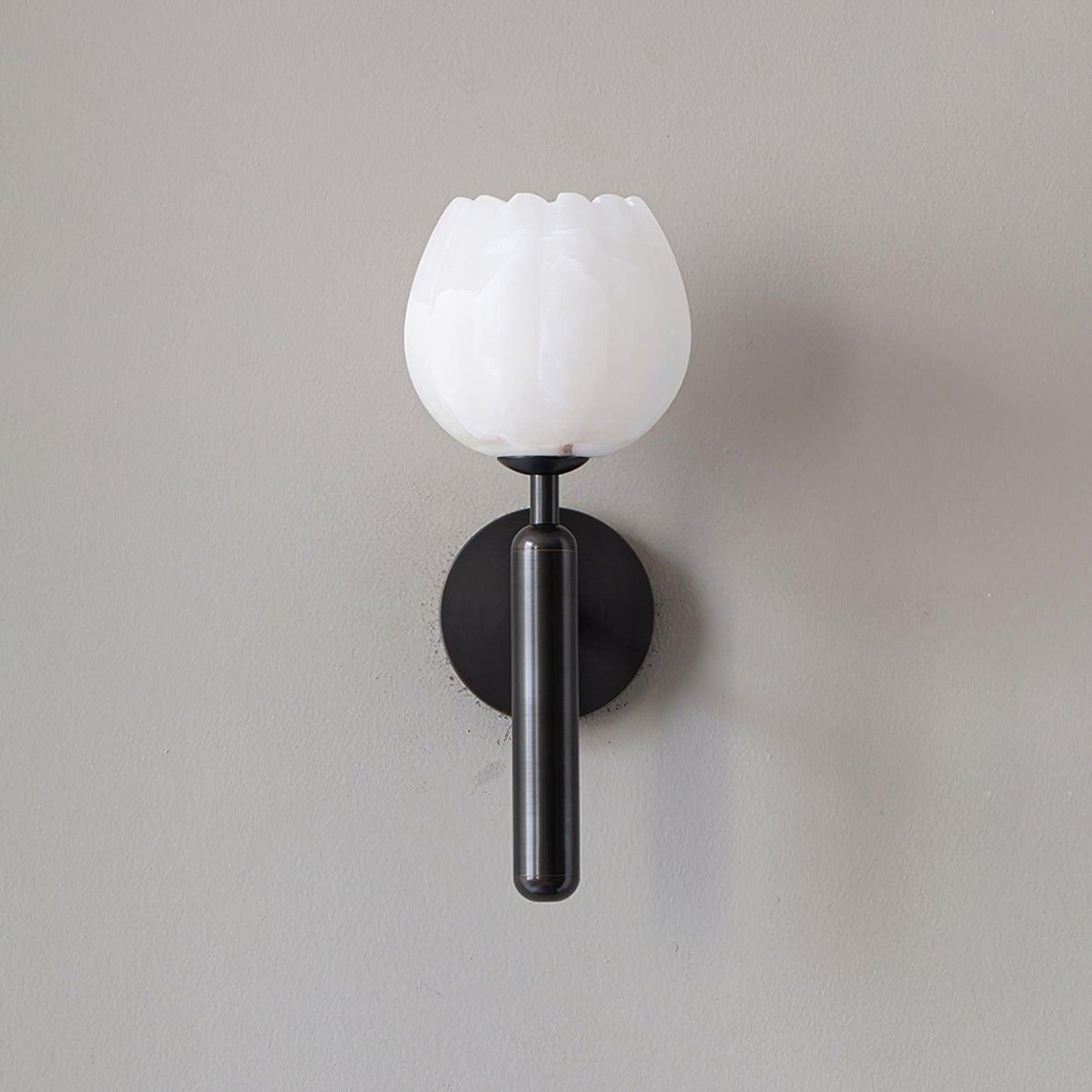 Wall Lamp Art Deco with Alabaster Flower Shade and Brass Arm