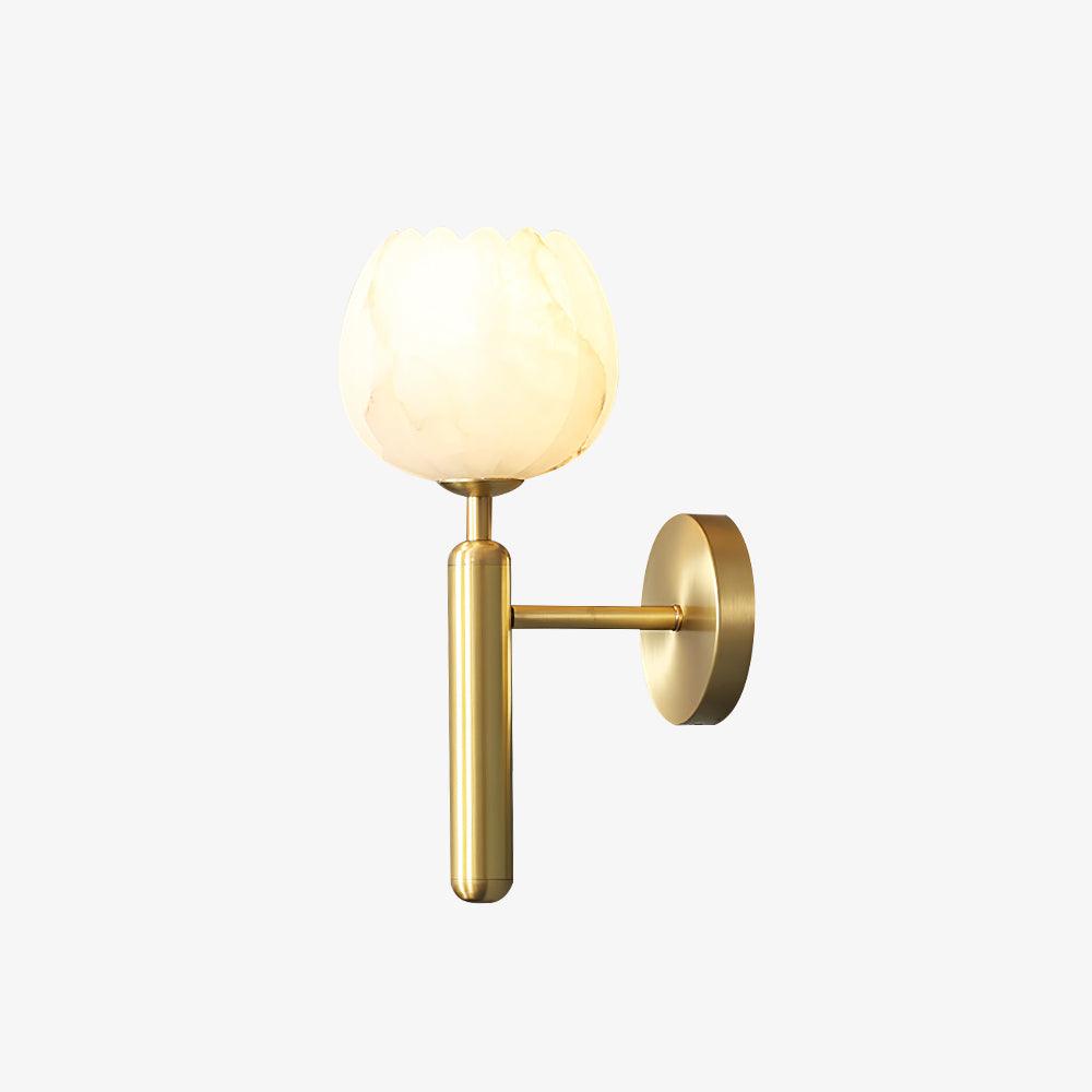 Wall Lamp Art Deco with Alabaster Flower Shade and Brass Arm