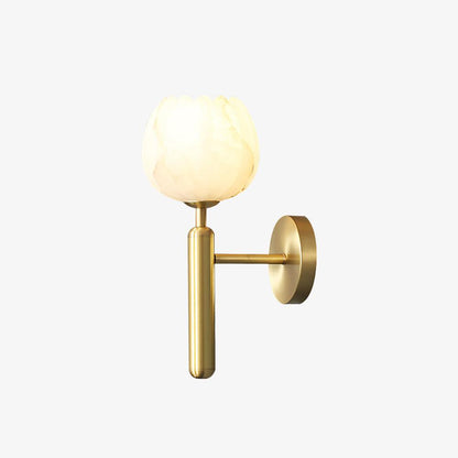 Wall Lamp Art Deco with Alabaster Flower Shade and Brass Arm