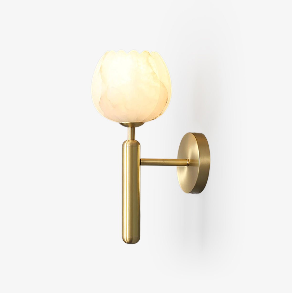 Wall Lamp Art Deco with Alabaster Flower Shade and Brass Arm