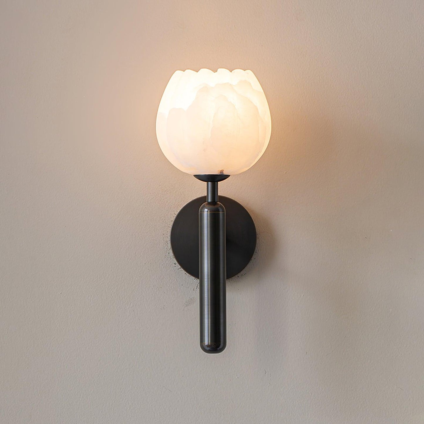 Wall Lamp Art Deco with Alabaster Flower Shade and Brass Arm