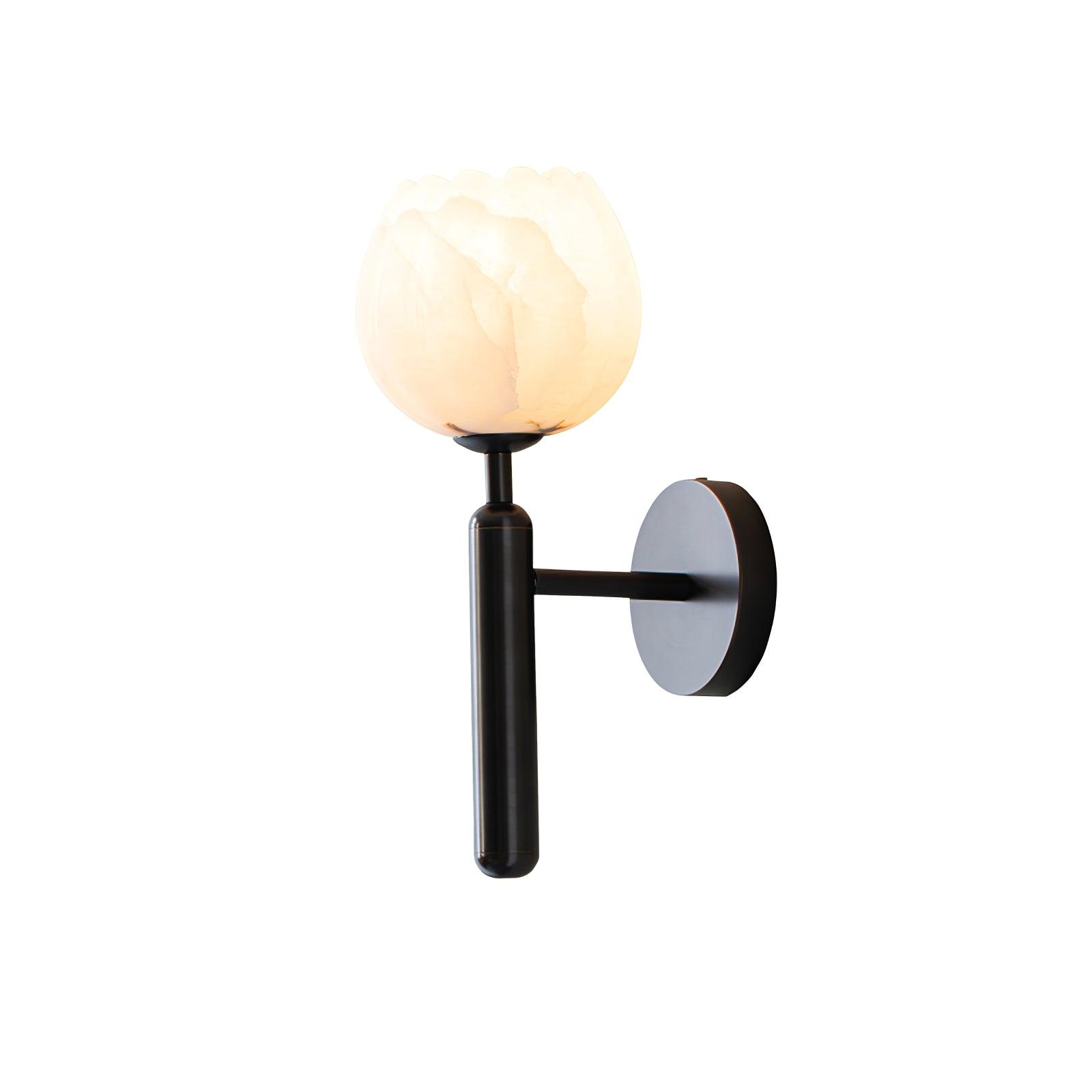 Wall Lamp Art Deco with Alabaster Flower Shade and Brass Arm