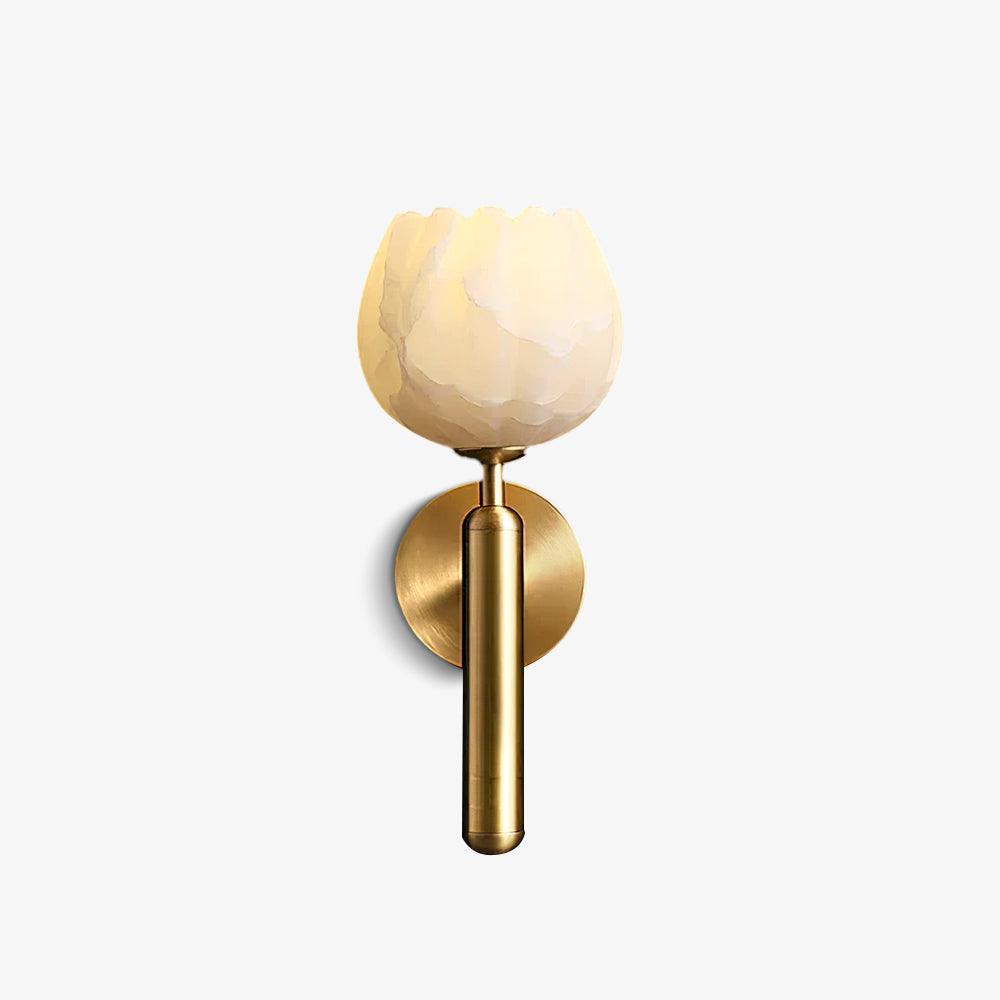 Wall Lamp Art Deco with Alabaster Flower Shade and Brass Arm