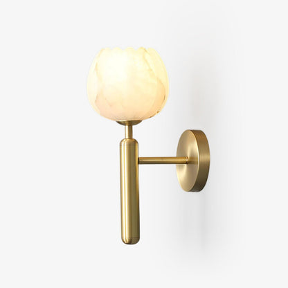 Wall Lamp Art Deco with Alabaster Flower Shade and Brass Arm