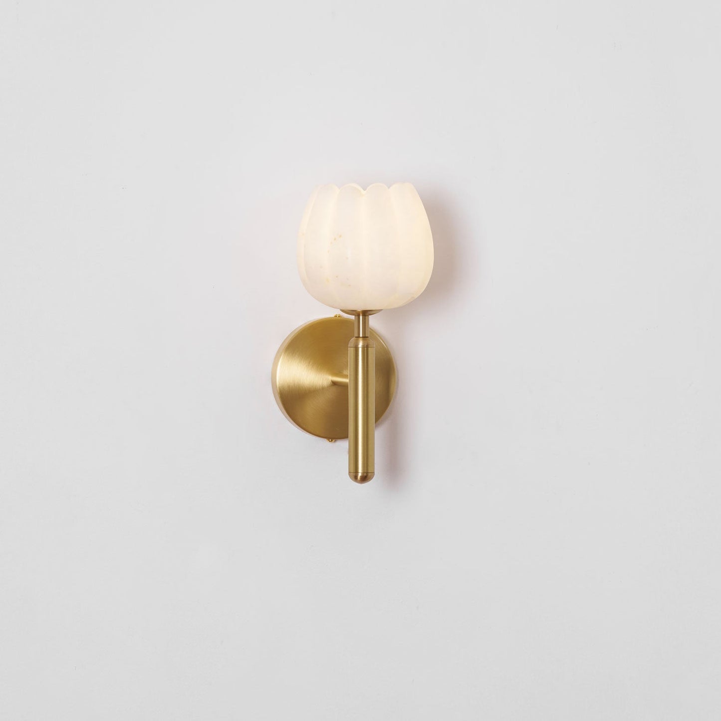 Wall Lamp Art Deco with Alabaster Flower Shade and Brass Arm