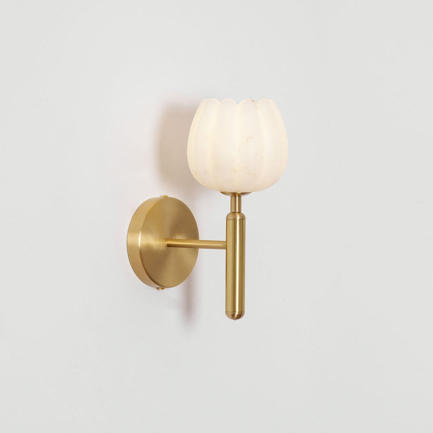 Wall Lamp Art Deco with Alabaster Flower Shade and Brass Arm