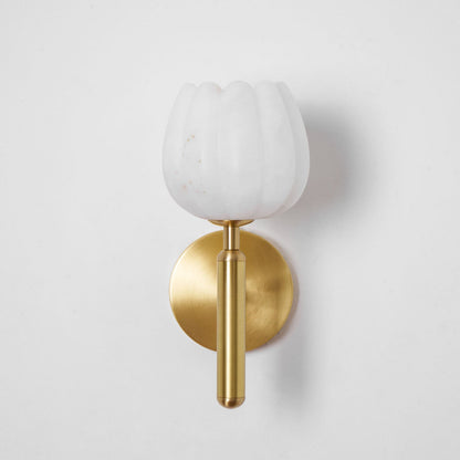 Wall Lamp Art Deco with Alabaster Flower Shade and Brass Arm