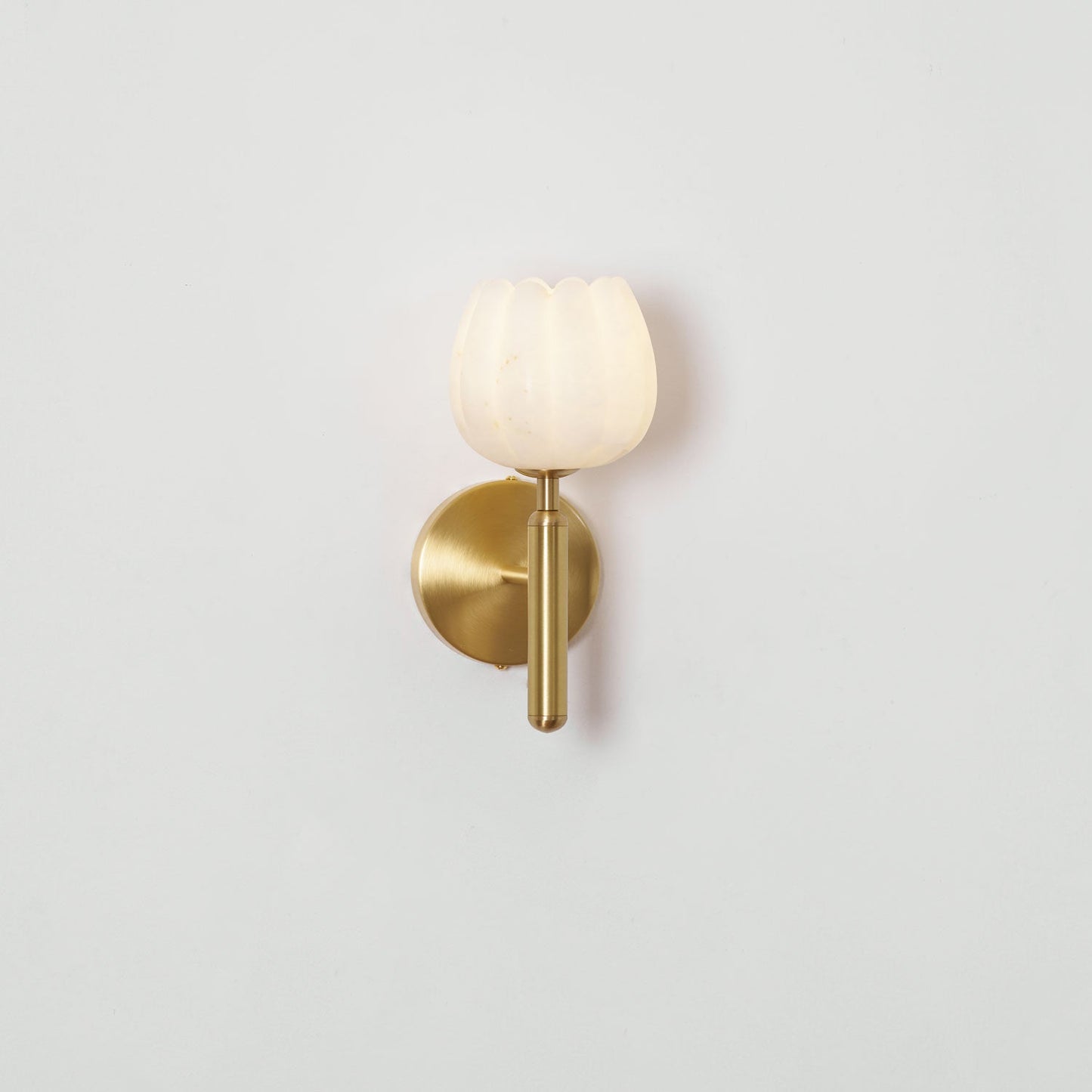 Wall Lamp Art Deco with Alabaster Flower Shade and Brass Arm
